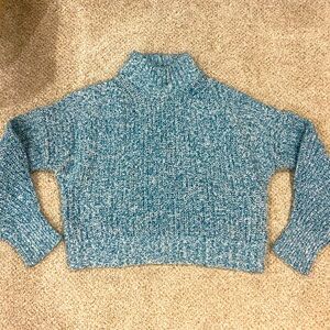 J. Crew Marled Blue Chunky Knit Turtleneck Sweater
